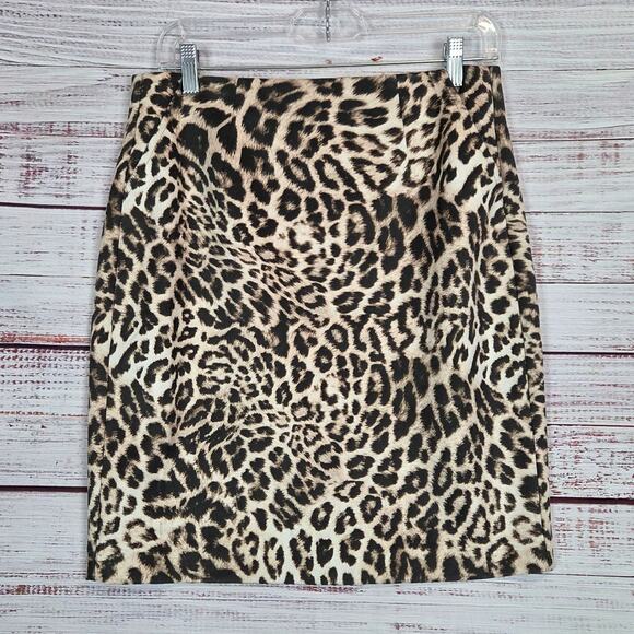 Cabi Leopard Sophia Skirt Sz 4 Brown Tan Pocket Soft Stretch Casual Party Office - Picture 2 of 11